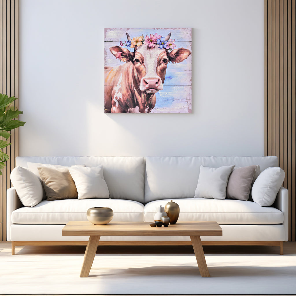 LAMIIDEKO Canvas Wrapped Framed Highland Cow Wall Picture Print Art, Textured hand painting and glitters details, ready to hang design