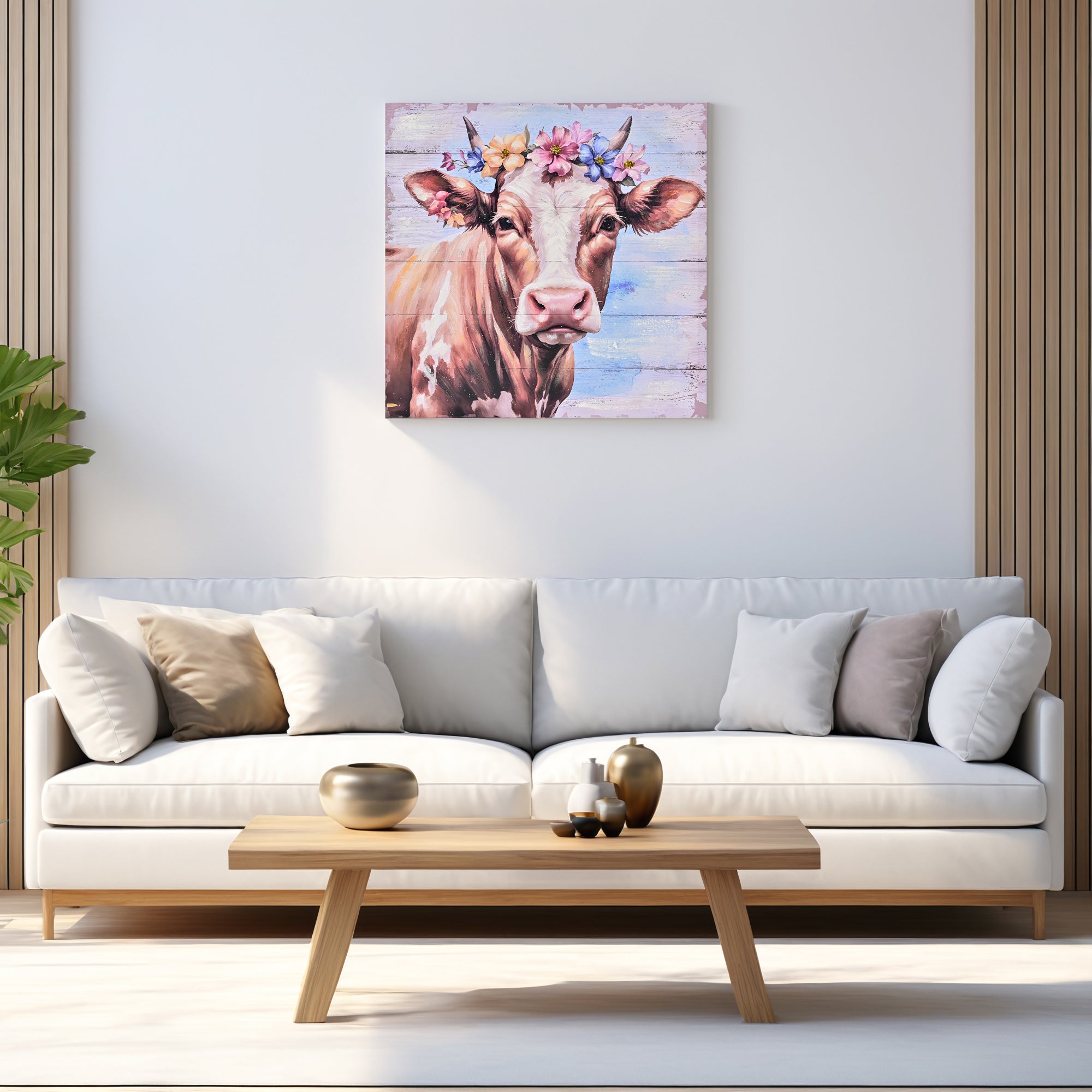 LAMIIDEKO Canvas Wrapped Framed Highland Cow Wall Picture Print Art, Textured hand painting and glitters details, ready to hang design
