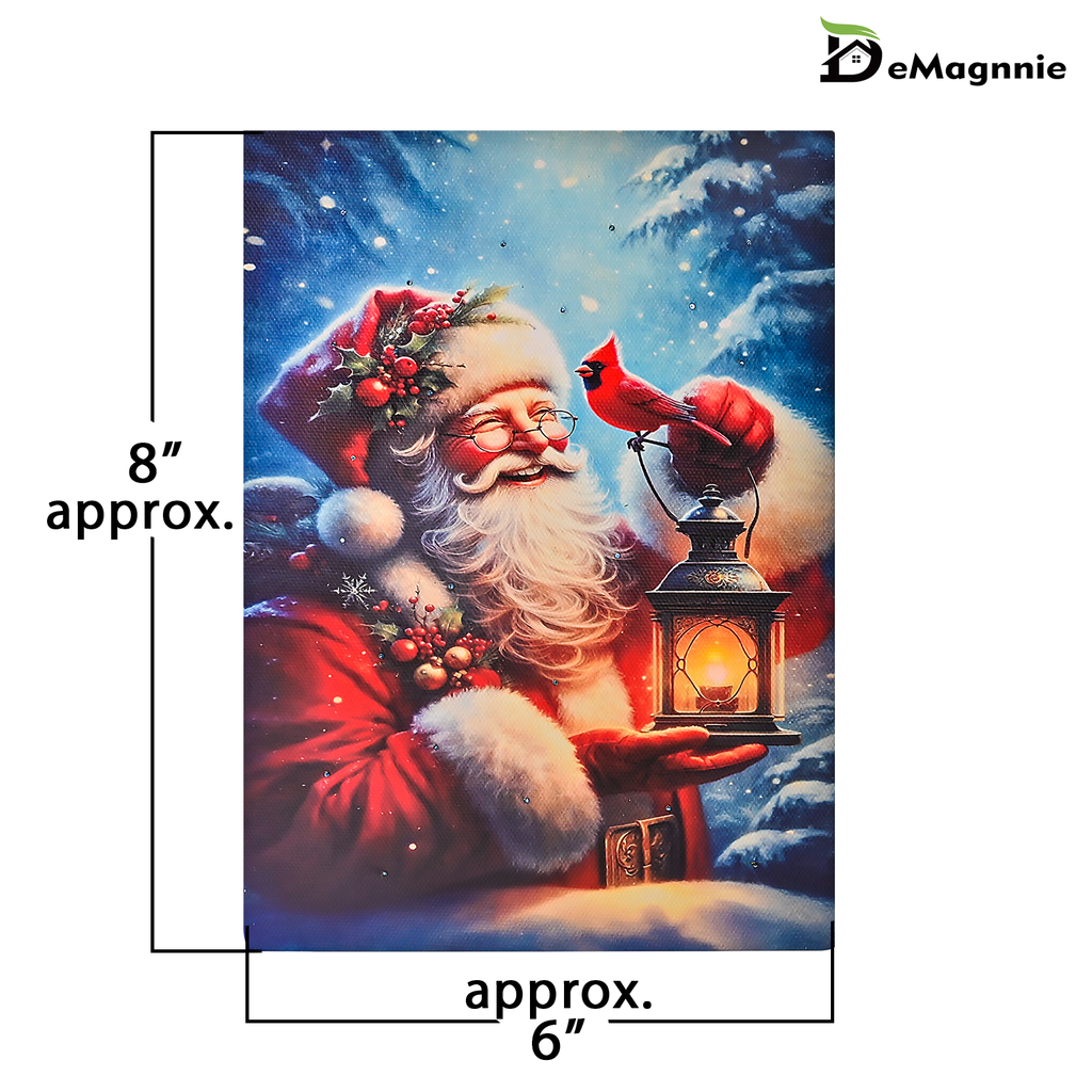 LAMIIDEKO Christmas Man with Red Cardinal Lighted Canvas Pictures with Timing Function, 8"x6" Framed Artist Origin Paintings Print for Tabletop Seasonal Decoration