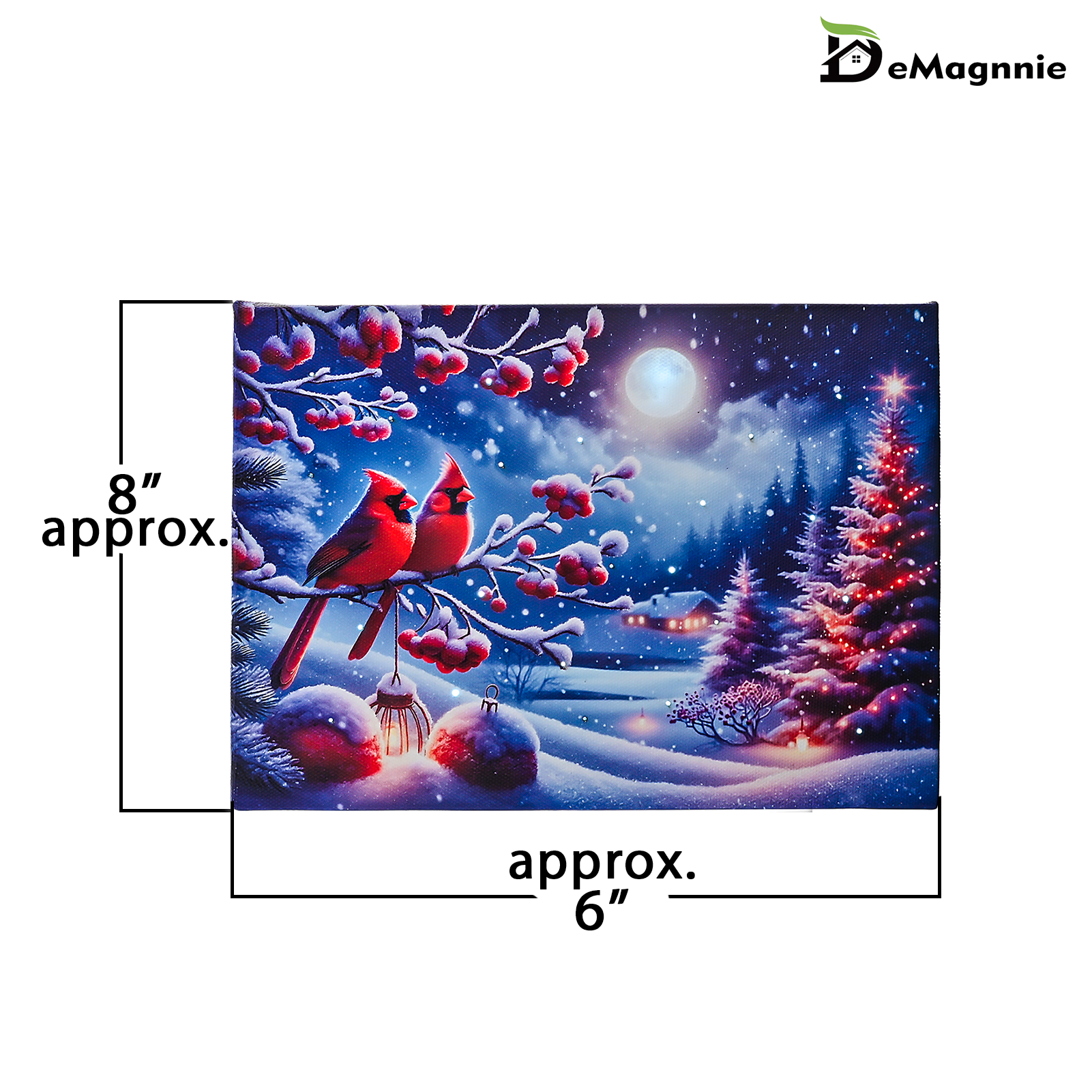 LAMIIDEKO Christmas Trees with Red Cardinals Lighted Small Canvas Wall Art with Timer, 6"x8" Framed Light Up Paintings Print for Desktop Seasonal Decor