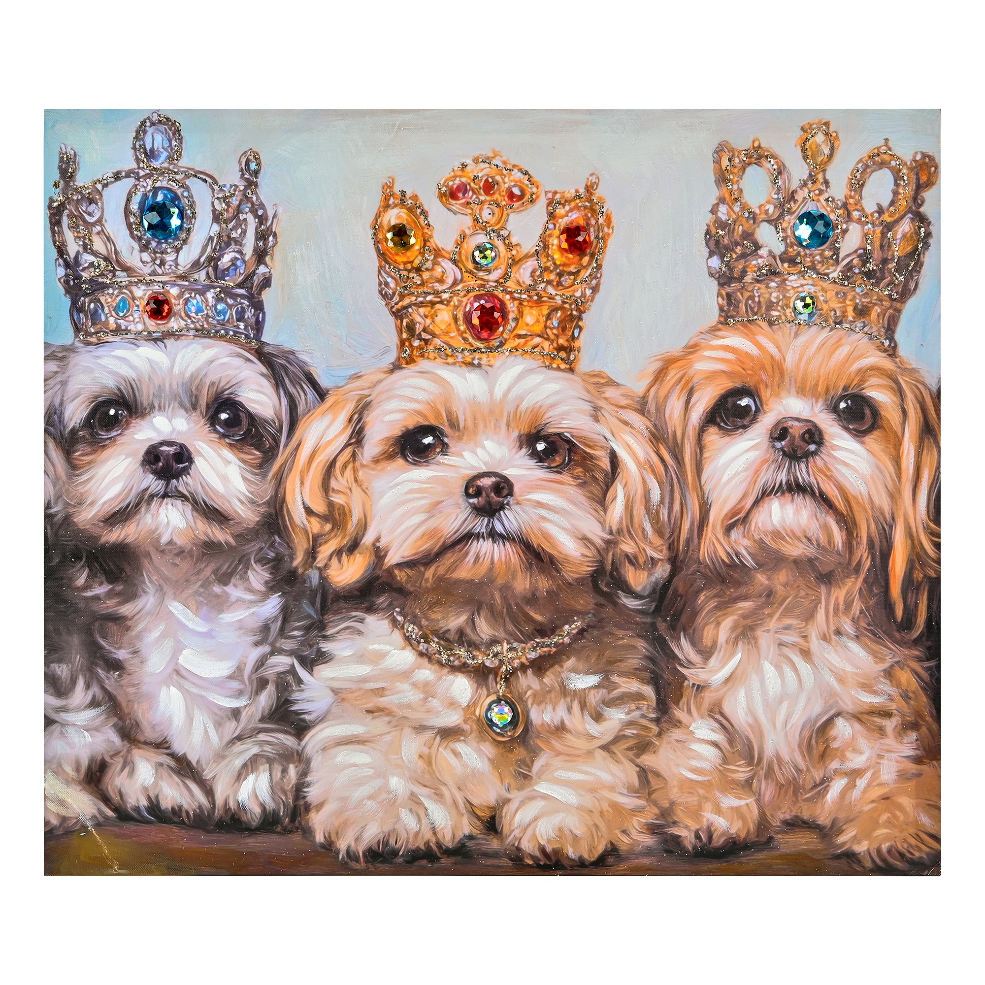 LAMIIDEKO Canvas Wrapped Framed Puppy Wall Picture Print Art, Textured hand painting and glitters details, ready to hang design