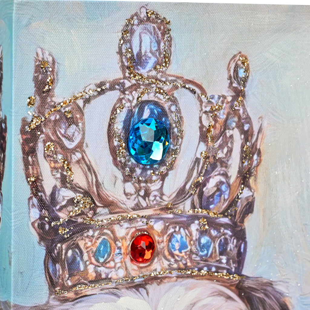 LAMIIDEKO Canvas Wrapped Framed Puppy Wall Picture Print Art, Textured hand painting and glitters details, ready to hang design