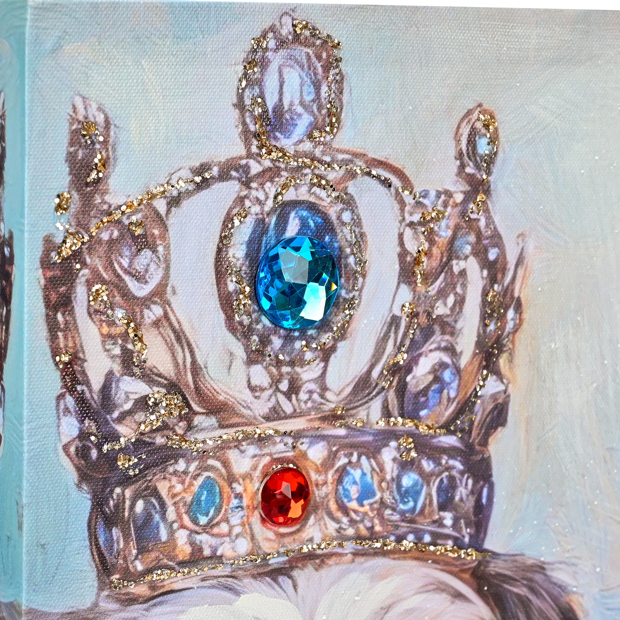 LAMIIDEKO Canvas Wrapped Framed Puppy Wall Picture Print Art, Textured hand painting and glitters details, ready to hang design