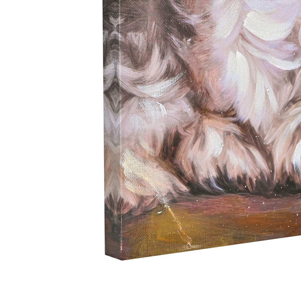 LAMIIDEKO Canvas Wrapped Framed Puppy Wall Picture Print Art, Textured hand painting and glitters details, ready to hang design