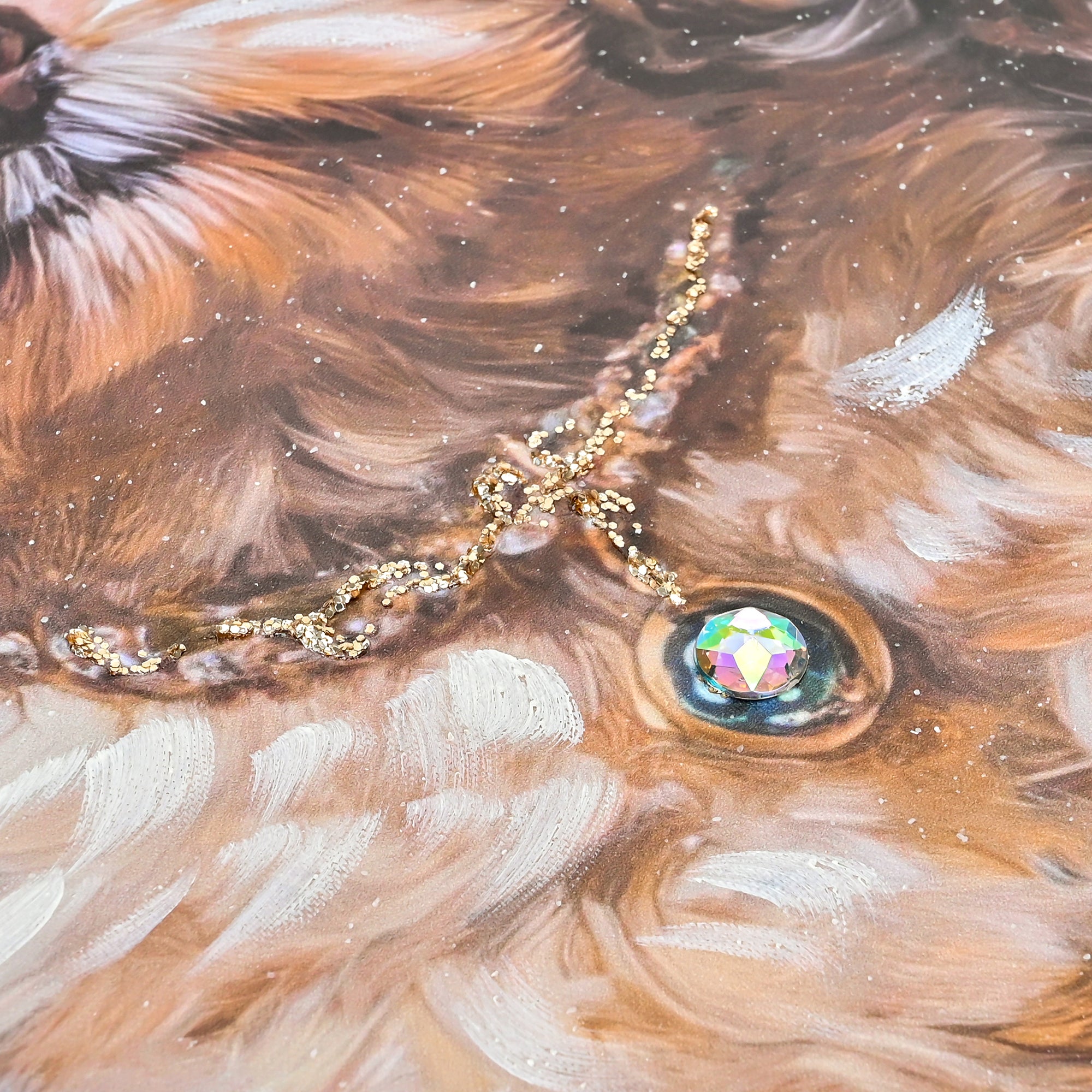 LAMIIDEKO Canvas Wrapped Framed Puppy Wall Picture Print Art, Textured hand painting and glitters details, ready to hang design