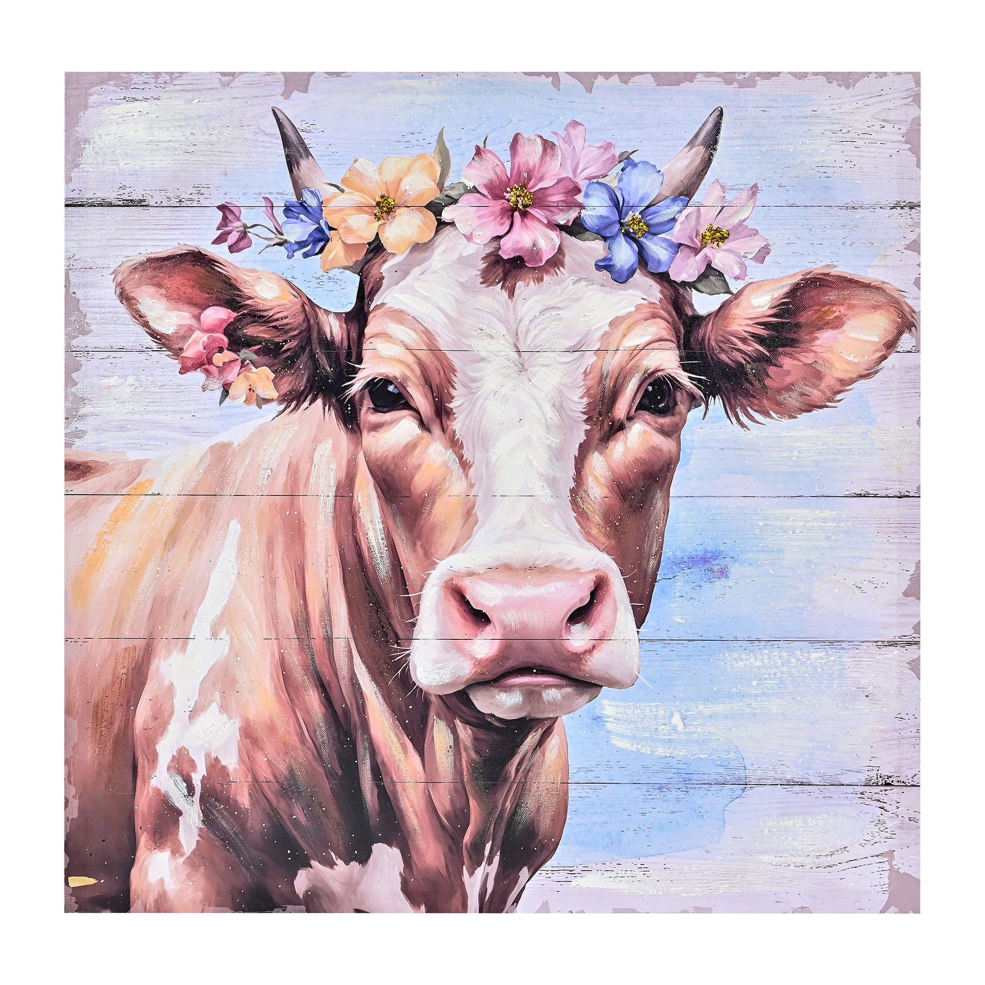 LAMIIDEKO Canvas Wrapped Framed Highland Cow Wall Picture Print Art, Textured hand painting and glitters details, ready to hang design